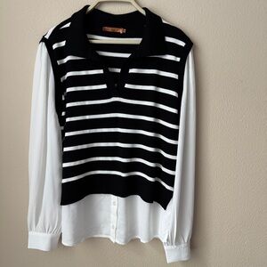 Belldini Black White Ballon Sleeves Stretch Sweater Women's Size M Casual Formal